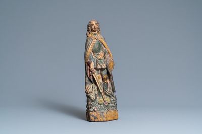 Een gepolychromeerde houten groep van Sint-Michaël die de draak bevecht, 16e eeuw