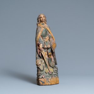 Een gepolychromeerde houten groep van Sint-Michaël die de draak bevecht, 16e eeuw — foto 1