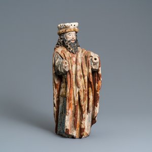 Een gepolychromeerde stenen figuur van een koning of profeet, Frankrijk, 15e eeuw — foto 1