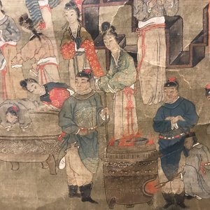 Een gesigneerde Chinese rolschildering op zijde met een tuinscène, 18/19e eeuw — foto 19