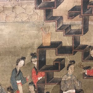 Een gesigneerde Chinese rolschildering op zijde met een tuinscène, 18/19e eeuw — foto 20