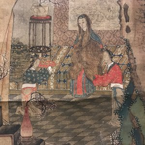 Een gesigneerde Chinese rolschildering op zijde met een tuinscène, 18/19e eeuw — foto 22