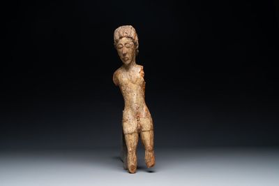 Een gestoken houten corpus met resten van polychromie, Portugal, 16e eeuw