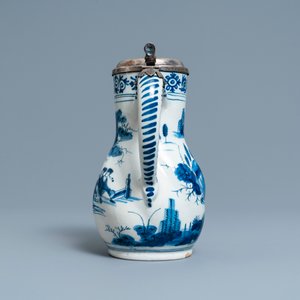 Een getorste blauw-witte Delftse chinoiserie kan met zilveren deksel, 17e eeuw — foto 5