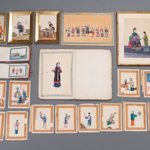 Een gevarieerde verzameling Chinese rijstpapier schilderingen met figuren, Canton, 19e eeuw — foto 1