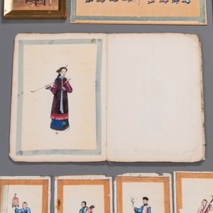 Een gevarieerde verzameling Chinese rijstpapier schilderingen met figuren, Canton, 19e eeuw — foto 2