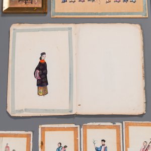Een gevarieerde verzameling Chinese rijstpapier schilderingen met figuren, Canton, 19e eeuw — foto 8