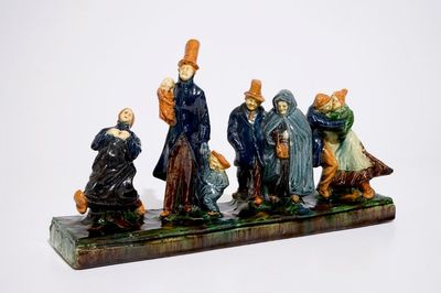 Een groep in Vlaams aardewerk, "De Kleine Bruiloft”, wellicht Caesens, 20e eeuw