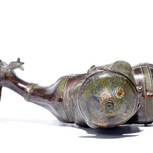 Een groot Chinees model van Shou Lao op een hert in brons en cloisonné op houten sokkel, 19/20e eeuw — foto 5