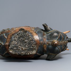 Een groot ingelegd bronzen model van een olifant, Japan, 19e eeuw — foto 6