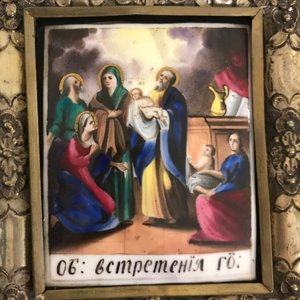 Een groot Russisch verzilverd koperen icoon met porseleinen plaquettes, 19e eeuw — foto 6