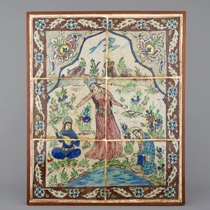Een groot tegeltableau, Iran, Qajar, 19e eeuw — foto 1