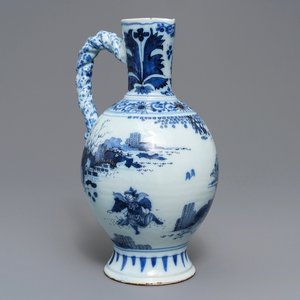 Een grote blauwwitte Delftse chinoiserie kan met gedraaid oor, eind 17e eeuw — foto 1