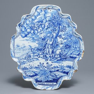 Een grote blauwwitte Delftse plaquette met 'Abrahams offer', 18e eeuw — foto 1