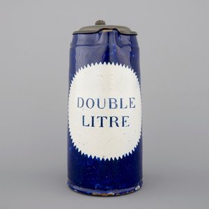 Een grote Brussels aardewerken dubbele liter kruik met tinnen deksel, ca. 1800 — foto 5