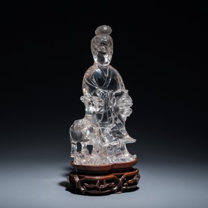 Een grote Chinese bergkristallen sculptuur van Lan Caihe, 19e eeuw — foto 12