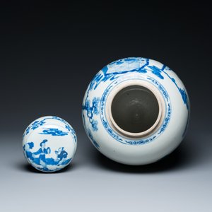 Een grote Chinese blauw-witte dekselpot met verhalend decor, 19e eeuw — foto 5