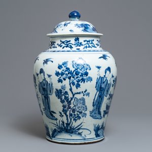 Een grote Chinese blauw-witte dekselvaas, Kangxi — foto 4