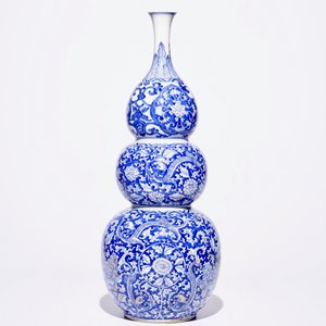 Een grote Chinese blauw-witte driedubbele gourde vaas, Kangxi — foto 2