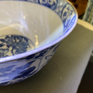 Een grote Chinese blauw-witte kom met florale vakverdeling, Kangxi — foto 12