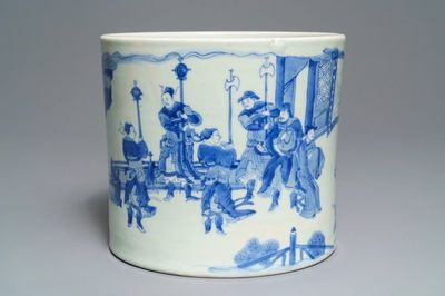 Een grote Chinese blauw-witte penselenbeker, bitong, Transitie periode