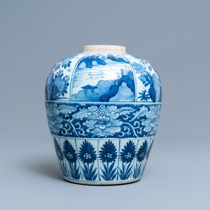 Een grote Chinese blauw-witte pot met houten deksel, Kangxi — foto 2