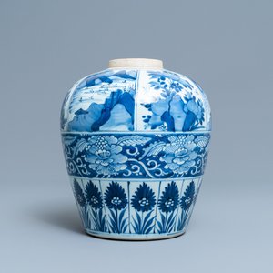 Een grote Chinese blauw-witte pot met houten deksel, Kangxi — foto 3