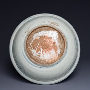 Een grote Chinese blauw-witte Swatow schotel met een langoest en een karper bij een vissersdorp, Ming — foto 3