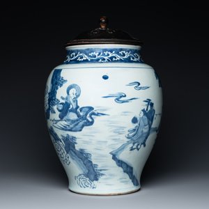 Een grote Chinese blauw-witte vaas met onsterfelijken, Transitie periode — foto 1