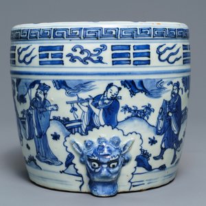 Een grote Chinese blauw-witte wierookbrander met de acht onsterfelijken, Wanli — foto 5