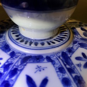 Een grote Chinese blauwwitte dekselvaas met floraal decor in vakverdeling, Kangxi — foto 9