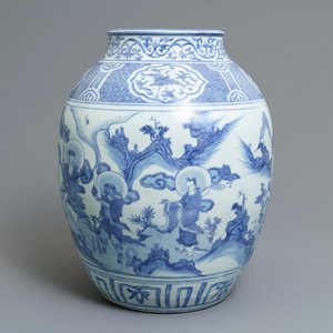 Een grote Chinese blauwwitte vaas met decor van onsterfelijken, Wanli — foto 3