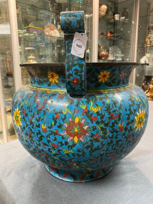 Een grote Chinese cloisonné jardinière, Ming merk, 19e eeuw — foto 4