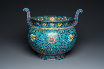 Een grote Chinese cloisonné jardinière, Ming merk, 19e eeuw
