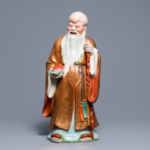 Een grote Chinese famille rose figuur van Shou Lao, Republiek, 20e eeuw — foto 3