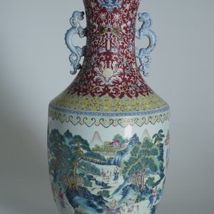 Een grote Chinese famille rose vaas, Qianlong merk, 19/20e eeuw — foto 9