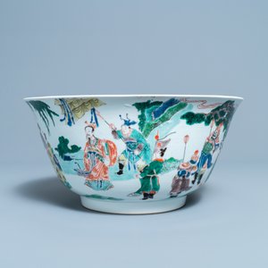 Een grote Chinese famille verte kom met figuratief decor, Kangxi — foto 3