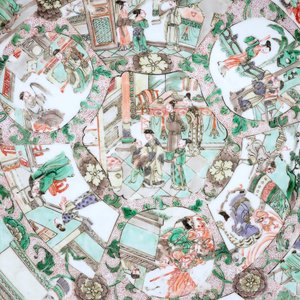 Een grote Chinese famille verte schotel: Romance of the Western Chamber, Kangxi — foto 2