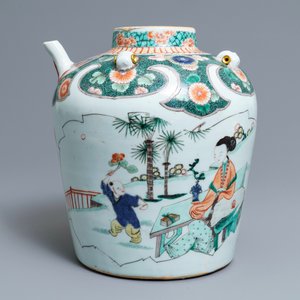Een grote Chinese famille verte theepot of kan, Kangxi — foto 5