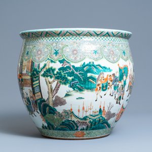 Een grote Chinese famille verte vissenkom, 19e eeuw — foto 5
