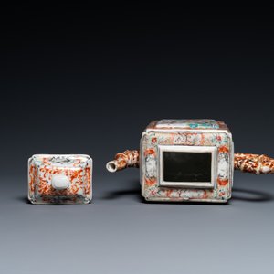 Een grote Chinese faux-bamboe theepot met mandarijns decor, Qianlong — foto 7
