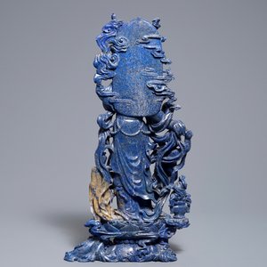 Een grote Chinese figuur van Guanyin in lapis lazuli, 20e eeuw — foto 4