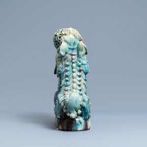 Een grote Chinese flambé-geglazuurde wierookbrander met boeddhistische leeuwen, Shiwan, 19e eeuw — foto 5