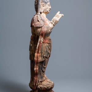 Een grote Chinese gepolychromeerde houten figuur van Guanyin, Qing/Republiek — foto 3