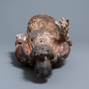 Een grote Chinese gepolychromeerde houten figuur van Guanyin, Qing/Republiek — foto 6