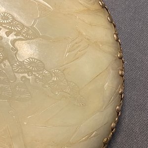 Een grote Chinese handspiegel met jade en zilver, Qing — foto 18