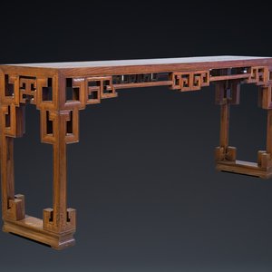 Een grote Chinese iepenhouten 'tiaoan' console met geometrisch decor, 19/20e eeuw — foto 1