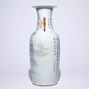 Een grote Chinese qianjiang cai vaas met kalligrafie, 19/20e eeuw — foto 2