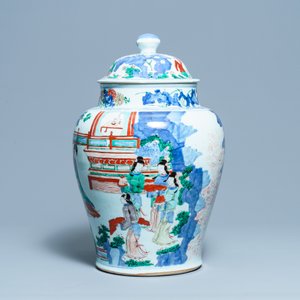 Een grote Chinese wucai dekselvaas, Transitie periode — foto 3