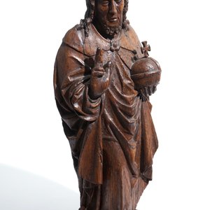 Een grote eiken sculptuur van Christus als Salvator Mundi, Vlaanderen, 16e eeuw — foto 1